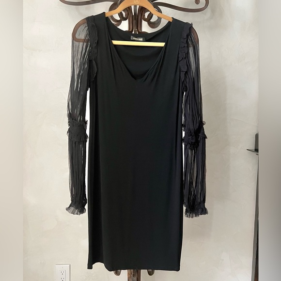 Roberto Cavalli Black V-Neck Shift Mini Dress - Picture 2 of 10